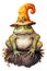 A frog wearing a hat and sitting on a rock. Generative AI image.