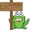 Frog with wooden banner