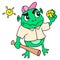 frogs carry balls and sticks to play baseball, doodle icon image kawaii