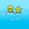 Frogs In Love sitting on a stone in water