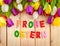 Frohe Ostern written in multicolored letters