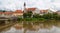 Frohnleiten. Panoramic view of the old town and the river Mur, Austria