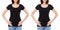 Fron view two woman in black t-shirt isolated on white background,blank,copy space