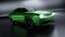 Front angle view of a generic green brandless American muscle car