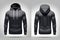 Front and back of a black man\\\'s hoodie in 3d render style.