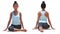 Front and Back Poses of a Virtual Woman in Yoga Half Pigeon Pose