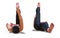 Front and Back Poses of a virtual Woman in Yoga Reclining Hand to big Toe Pose on white
