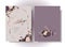 Front and back set of wedding cards in lavender-purple tones. Decorate the text box with rose gold ellipse and flowers in deep pur