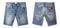 Front and back side of new men blue denim shorts isolated on white