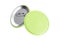 Front and Back View of Green Button Badges Mockup. 3d Rendering