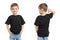 Front and back views of little boy in black t-shirt