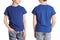 Front and back views of little boy in blue t-shirt