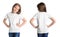 Front and back views of little girl in blank t-shirt