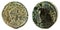 Front and backside of a historic Roman copper coin of Emperor Honorius