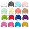 Front Baseball cap vector template set. Black , white a