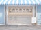 Front of blue and white coffee shop 3d render