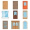 Front doors, collection of vIntage and modern doors to houses and buildings vector illustrations