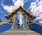 Front facade of Wat Rong Suea Ten Blue Temple at Chiang Rai Thailand