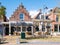 Front facades of historic houses now shops in old town of Workum, Friesland, Netherlands