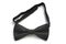 Front facing top down view of a black bow neck tie