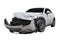 Front of gray color car damaged and broken by accident . Isolate on white background. Save with cliping path