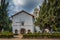 Front of the historic church of Mission San Juan Bautista in California