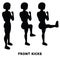 Front kicks. Sport exersice. Silhouettes of woman doing exercise. Workout, training