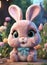 Front look of cute pink rabbit Generative AI