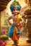 Front look of krishna with pillars and lotus on side Generative AI