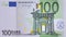 Front part of 100 euro banknote close-up with small green details