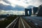 A front point of view on the railway at Yurikamome line in Tokyo