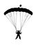 Front profile silhouette of sky diver with open parachute