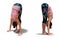 Front and Right Profile Poses of a virtual Woman in Yoga Standing Forward Bend pose