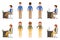 Front, side, back view standing, sitting, typing on laptop, smiling boy and girl cartoon character office man and woman vector