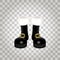 A front side of a pair of Santa Claus Christmas black high boots. Realistic vector illustration icon isolated on transparent