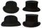 Front and side view of top and bowler hats isolated