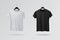 Front sides of male black and white cotton t-shirts