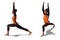 Front three-quarters and Left Profile Poses of a Woman with Sport Outfit in Yoga Warrior One Pose