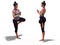 Front three-quarters and Left Profile Poses of a Woman in Yoga Tree Pose