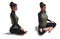 Front three-quarters and Right Profile Poses of a virtual Woman with Sport Outfit in Yoga Easy Pose
