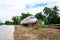 Front view of abandoned damaged airplane beside the road at Chiang Mai,Thailand