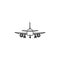 Front view of airplane hand drawn outline doodle icon.