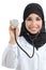 Front view of an arab doctor woman showing stethoscope