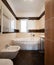 Front view bathroom with brown tiles