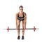 Front view of bent female athlete doing dead lift exercise with barbell looking away.