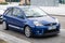 Front view of blue Ford fiesta sport line parked in the street