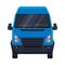 Front View of Blue Minibus for Passenger or Cargo Transportation, Minivan Auto Vehicle Flat Vector Illustration