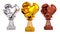 Front view of Boxing Gold Silver and Bronze Trophies