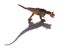 Front view brown carnotaurus toy with shadow