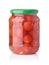 Front view of canned cherry tomatoes in glass jar